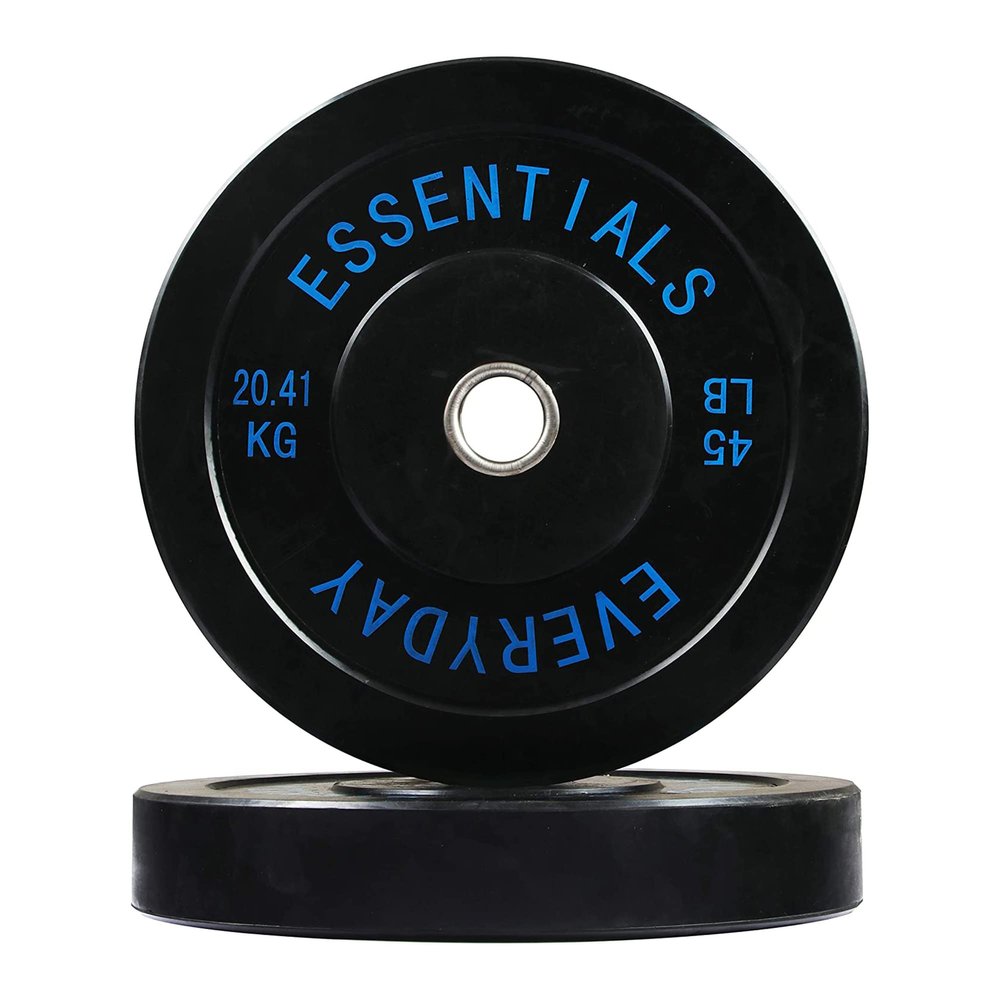 BalanceFrom Color Coded Black Olympic Bumper Plate Weight Plate with Steel Hub, 45LB Pair