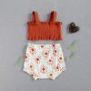 Fashion 2Pcs/Set Baby Girl Summer Outfits, Knitted Crop Tops with Big Bow Sun Rainbow Print Shorts (Caramel Sun, 6-12 Months) view 2