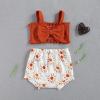 Fashion 2Pcs/Set Baby Girl Summer Outfits, Knitted Crop Tops with Big Bow Sun Rainbow Print Shorts (Caramel Sun, 6-12 Months) view 3