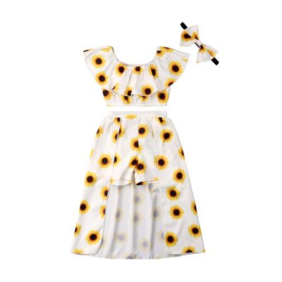 Toddler Baby Girls Summer Clothes 1-7Y Kids Girl Off Shoulder Crop Tops Ruffle Skirt Tutu Dress Outfits Set (Yellow&White, 2-3T)