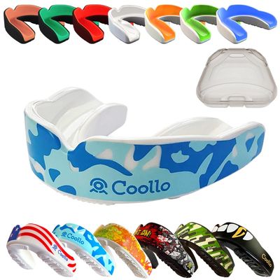 COOLLO SPORTS Boil and Bite Mouth Guard (Youth & Adult) DA Custom Fit Sport Mouthpiece for Football, Hockey, Rugby, Lacrosse,Boxing,MMA(Free Case Included!) (Camo -Blue, Adult -Ages 11 & Above)