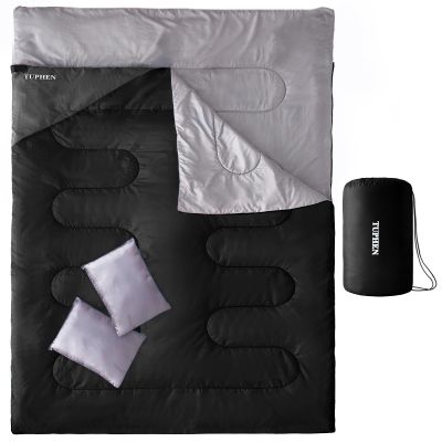 Tuphen Double Sleeping Bag with 2 Pillows, Queen Size XL Bag for 2 People, Cold Warm Weather- 3 Seasons, Waterproof Adults Sleeping Bag for Camping, Backpacking or Hiking