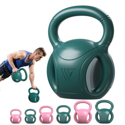 RUNWE Kettlebells Weight 15 LB - Three-Handles Green Kettlebell for Weightlifting, Conditioning, Strength and Core Training for Home Gym with Three-handles