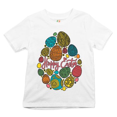 Tee Hunt Happy Easter Youth T-Shirt Pascha Easter Eggs Kids White Small