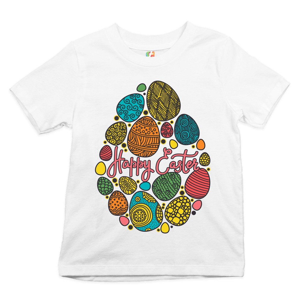 Tee Hunt Happy Easter Youth T-Shirt Pascha Easter Eggs Kids White Small