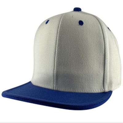 TOP HEADWEAR Flat Bill Adjustable Snapback Cap - White/Royal