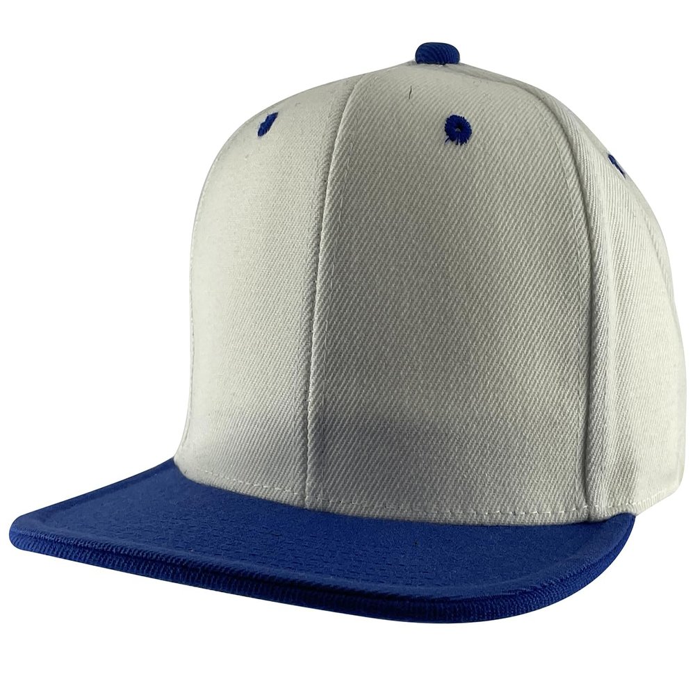 TOP HEADWEAR Flat Bill Adjustable Snapback Cap - White/Royal