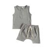 Ledy Champswiin Infant Baby Boy Summer Clothes Solid Outfit Button Cotton Tops Pocket Drawstring Shorts 2pcs (Grey, 0-6 Months) view 1