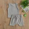 Ledy Champswiin Infant Baby Boy Summer Clothes Solid Outfit Button Cotton Tops Pocket Drawstring Shorts 2pcs (Grey, 0-6 Months) view 3