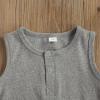 Ledy Champswiin Infant Baby Boy Summer Clothes Solid Outfit Button Cotton Tops Pocket Drawstring Shorts 2pcs (Grey, 0-6 Months) view 4