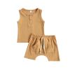 Ledy Champswiin Infant Baby Boy Summer Clothes Solid Outfit Button Cotton Tops Pocket Drawstring Shorts 2pcs (Khaki, 6-9 Months) view 1