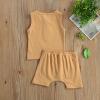 Ledy Champswiin Infant Baby Boy Summer Clothes Solid Outfit Button Cotton Tops Pocket Drawstring Shorts 2pcs (Khaki, 6-9 Months) view 3