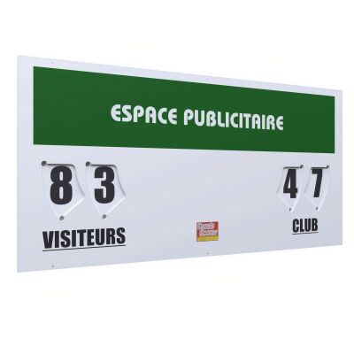 Tennis Scorer Multisport board, manual scores display from 00 to 99 with rotating discs (120 x 60). Made in France. Designed with an advertising space to make the most of your club