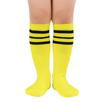 Zando Kid Soccer Socks Three Stripe Knee High Youth Softball Baseball Tube Compression Athletic Socks Children Halloween Cosplay for Boys Baby Girls Stockings 1 Pairs Yellow Black Striped 4-6 Years
