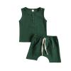 Ledy Champswiin Infant Baby Boy Summer Clothes Solid Outfit Button Cotton Tops Pocket Drawstring Shorts 2pcs (Green, 0-6 Months) view 1