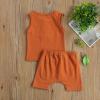 Ledy Champswiin Infant Baby Boy Summer Clothes Solid Outfit Button Cotton Tops Pocket Drawstring Shorts 2pcs (Brown, 0-6 Months) view 3
