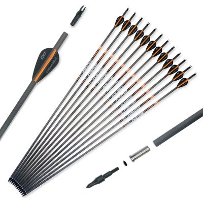 Pointdo 100% Carbon Arrow Practice Hunting Arrows with Removable Tips for Compound & Recurve Bow(Pack of 12) (32inch Black Orange)