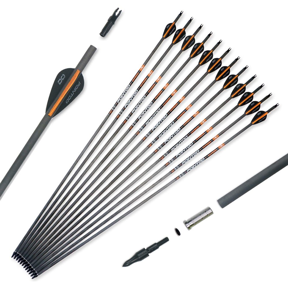 Pointdo 100% Carbon Arrow Practice Hunting Arrows with Removable Tips for Compound & Recurve Bow(Pack of 12) (32inch Black Orange)