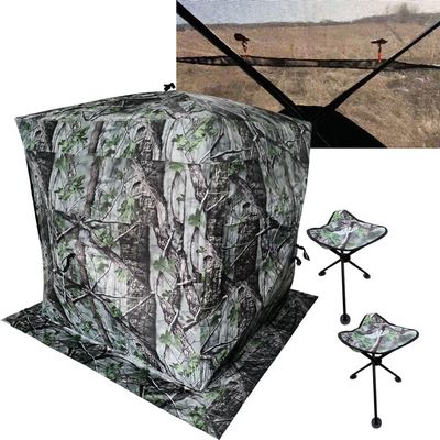THUNDERBAY Run & Gun See Through Hunting Blind Combo with 2 Chairs, 3 Person Pop Up Ground Blinds 180 Degree, 300D Durable Hunting Tent for Deer & Turkey Hunting (Camouflage), Floor Space 58" x 58"