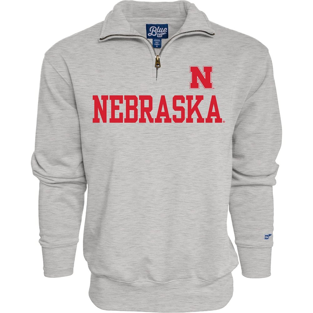 Blue 84 Men's Nebraska Cornhuskers Quarter Zip Sweatshirt Grey, Grey, Large