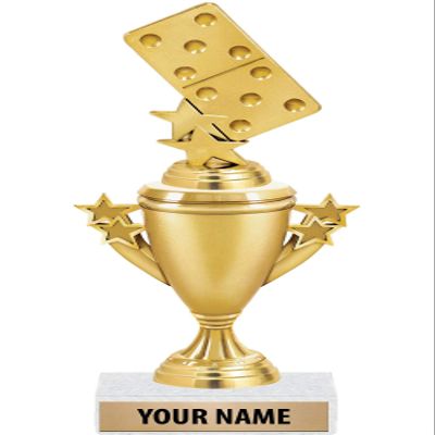 Crown Awards Dominoes Trophies - Gold - Dominoes Trophy Award - Custom Engraving On White Marble Base - 5 Pack Prime