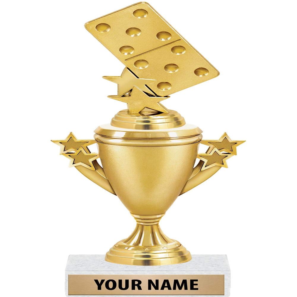 Crown Awards Dominoes Trophies - Gold - Dominoes Trophy Award - Custom Engraving On White Marble Base - 5 Pack Prime