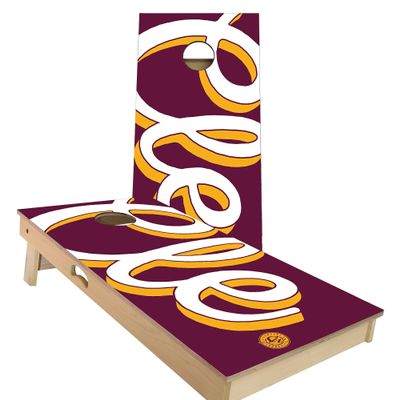 Skip's Garage Clevelend Wine and Gold All-Weather Cornhole Board Set - Regulation 2x4 (24" x 48") - Includes (2) Boards, (8) Bags, (1) Carry Case & 2 Board Hole Lights