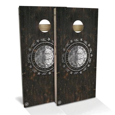 Skip's Garage New Hampshire Flag Rustic All-Weather Cornhole Board Set - Regulation 2x4 (24" x 48") - Includes (2) Boards, (8) Bags, (2) Board Hole Lights & 2 Board Edge Lights