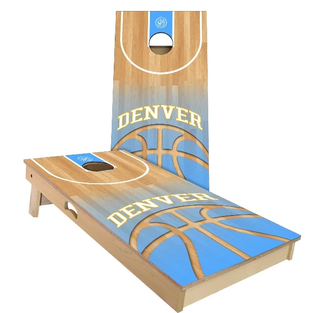 Skip's Garage Denver Themed Basketball All-Weather Cornhole Board Set - Regulation 2x4 (24" x 48") - Includes (2) Boards and (8) Bags
