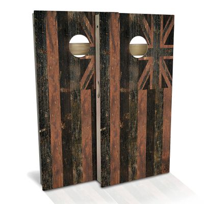 Skip's Garage Hawaii Flag Rustic All-Weather Cornhole Board Set - Regulation 2x4 (24" x 48") - Includes (2) Boards, (8) Bags & (1) Carrying Case