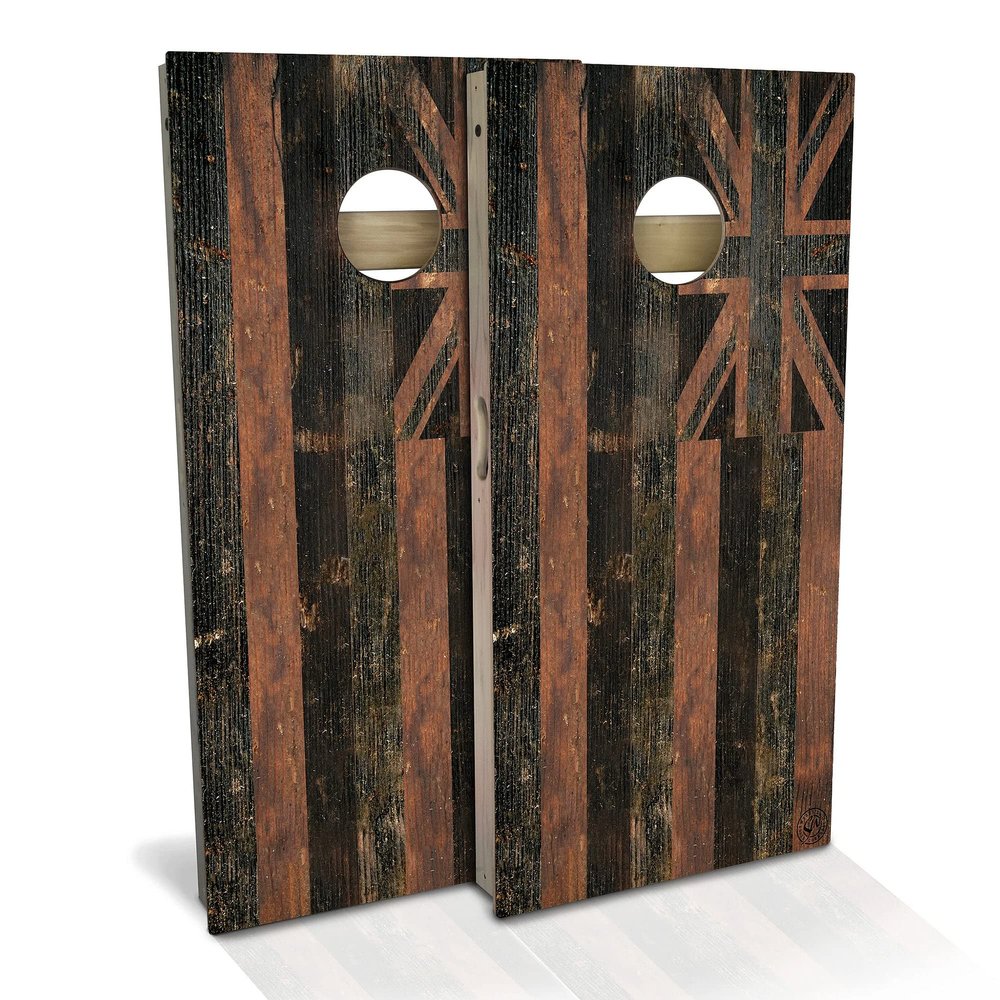 Skip's Garage Hawaii Flag Rustic All-Weather Cornhole Board Set - Regulation 2x4 (24" x 48") - Includes (2) Boards, (8) Bags & (1) Carrying Case