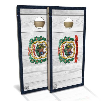 Skip's Garage West Virginia Flag All-Weather Cornhole Board Set - Regulation 2x4 (24" x 48") - Includes (2) Boards, (8) Bags & (2) Board Edge Lights