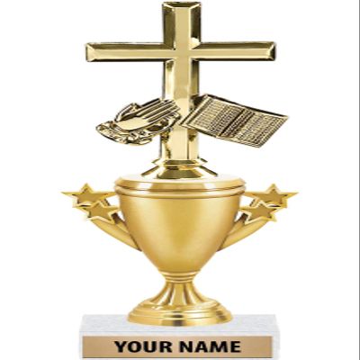 10" Bible Hands Trophies - Gold - Bible Hands Trophy Award - Custom Engraving On White Marble Base - 5 Pack