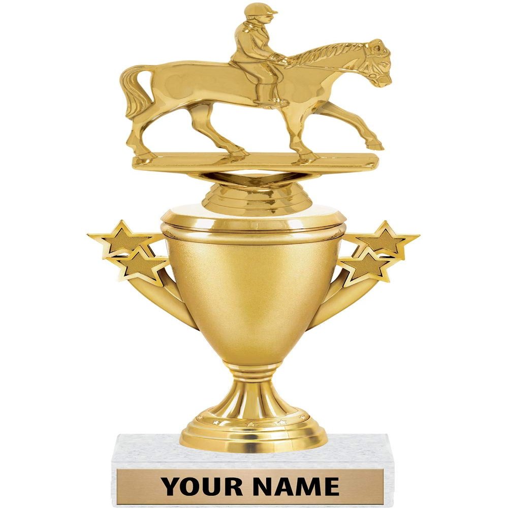 10" Equestrian Horse Trophies - Gold - Equestrian Horse Trophy Award - Custom Engraving On White Marble Base - 5 Pack Prime