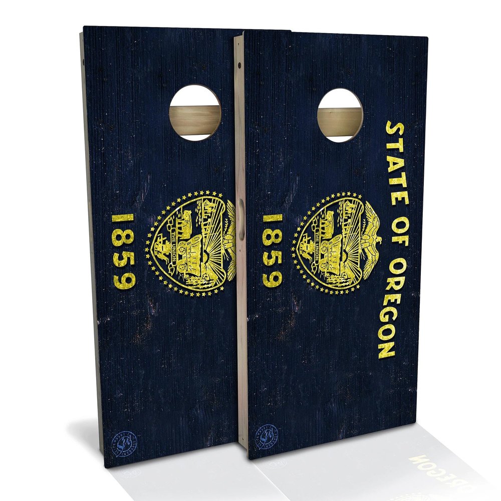 Skip's Garage Oregon Flag All-Weather Cornhole Board Set - Regulation 2x4 (24" x 48") - Includes (2) Boards, (8) Bags, (2) Board Hole Lights & 2 Board Edge Lights
