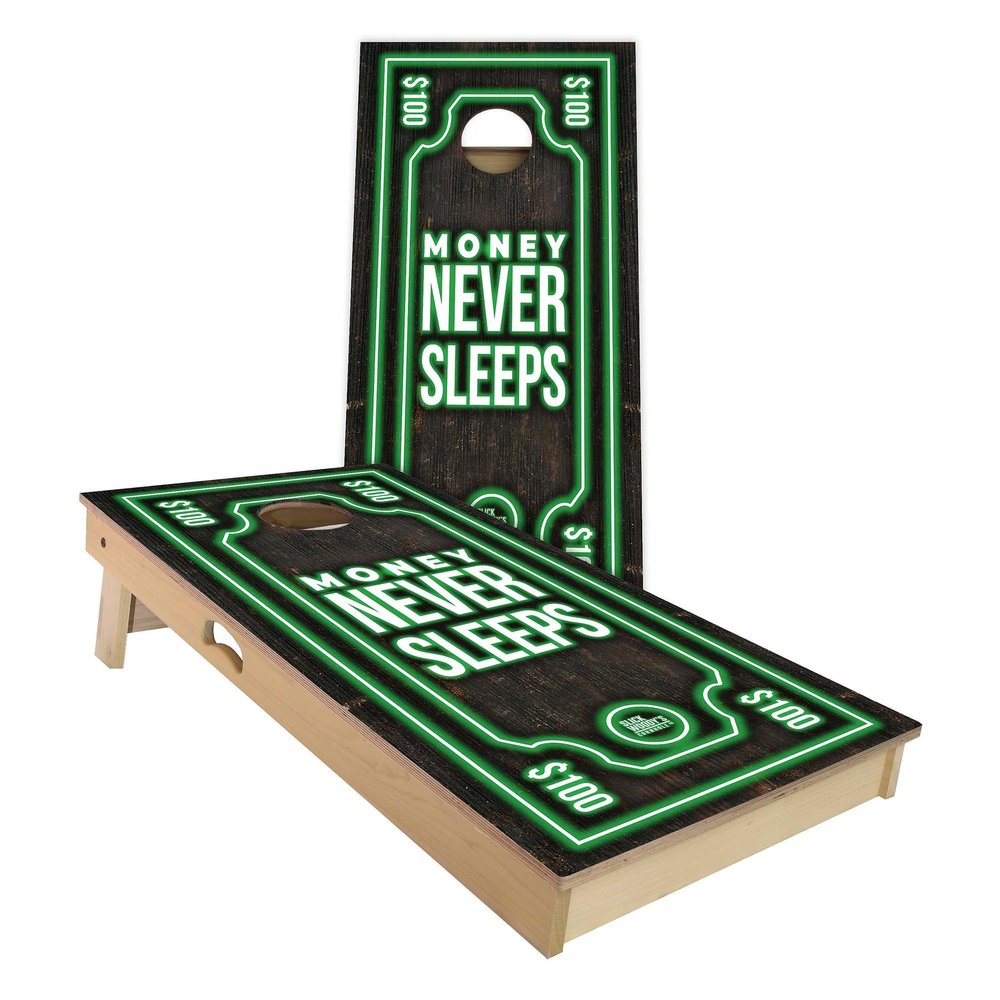 Money Never Sleeps All-Weather Cornhole Board Set - Regulation 2x4 (24" x 48") - Includes (2) Boards and (8) Bags