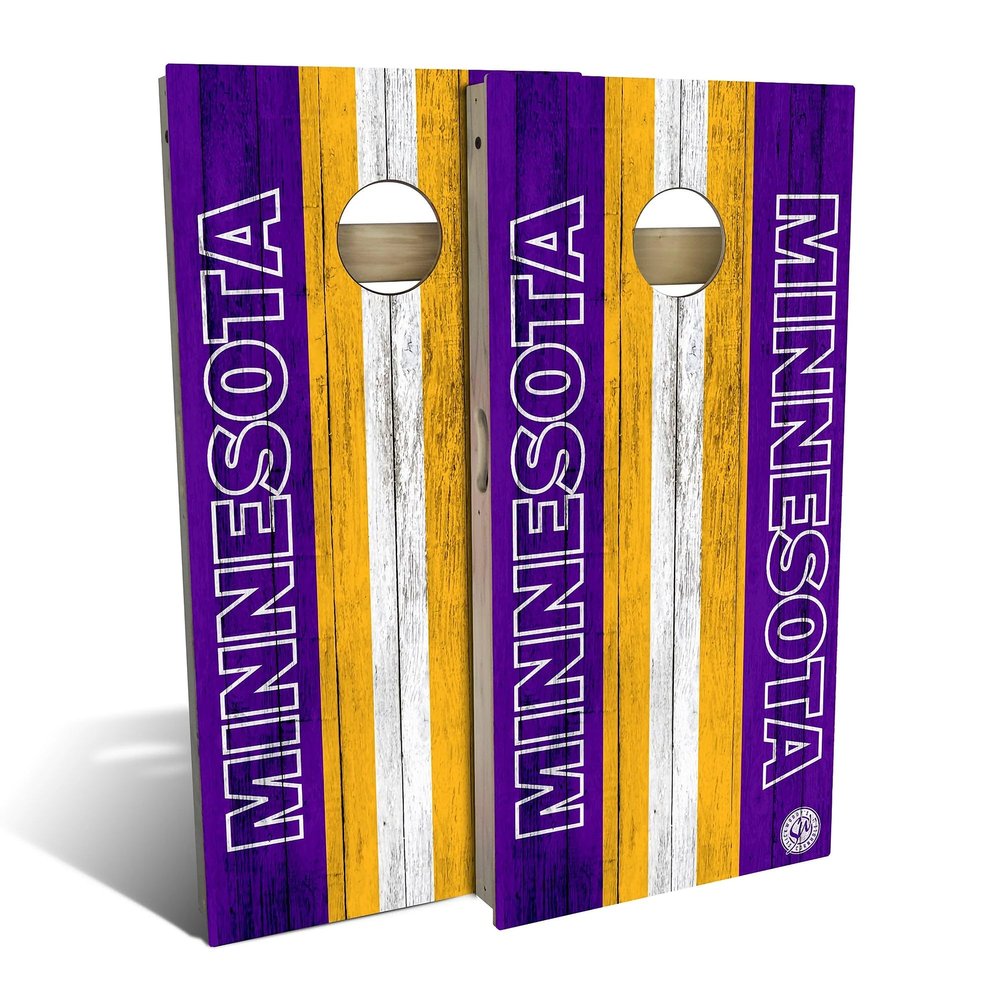 Skip's Garage Minnesota Themed Football All-Weather Cornhole Board Set - Regulation 2x4 (24" x 48") - Includes (2) Boards, (8) Bags, (1) Carry Case & 2 Board Hole Lights