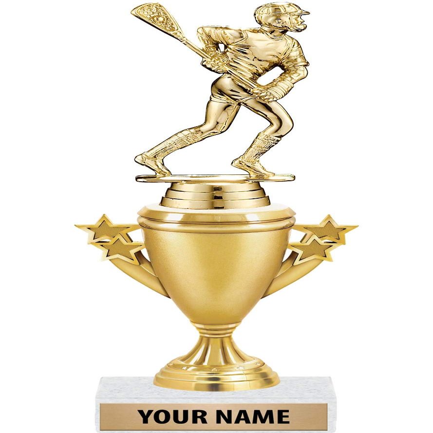 Boys Lacrosse Trophies - Gold - Boys Lacrosse Trophy Award - Custom Engraving On White Marble Base - 5 Pack