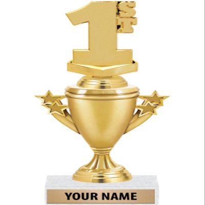 1st Place Trophies - Gold - 1st Place Trophy Award - Custom Engraving On White Marble Base - 10 Pack Prime