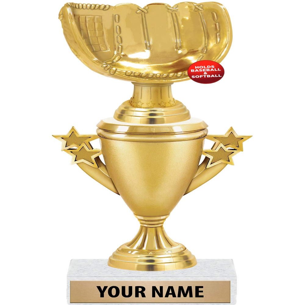 Baseball Glove Trophies - Gold - Baseball Glove Trophy Award - Custom Engraving On White Marble Base - 5 Pack Prime
