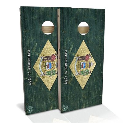 Skip's Garage Delaware Flag All-Weather Cornhole Board Set - Regulation 2x4 (24" x 48") - Includes (2) Boards, (8) Bags, (2) Board Hole Lights & 2 Board Edge Lights