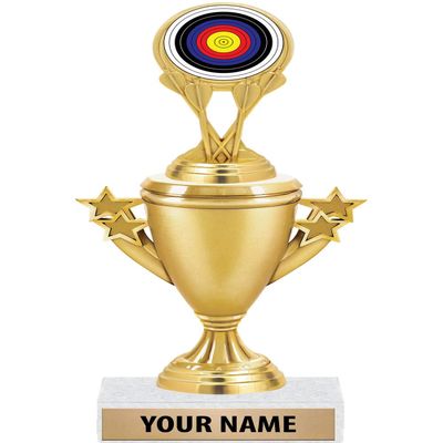 Archery Target Trophies - Gold - Archery Target Trophy Award - Custom Engraving On White Marble Base - 5 Pack