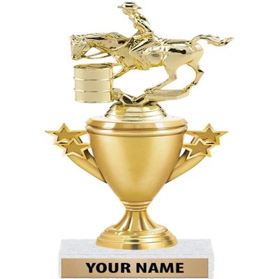 10" Barrel Race Trophies - Gold - Barrel Race Trophy Award - Custom Engraving On White Marble Base - 10 Pack Prime