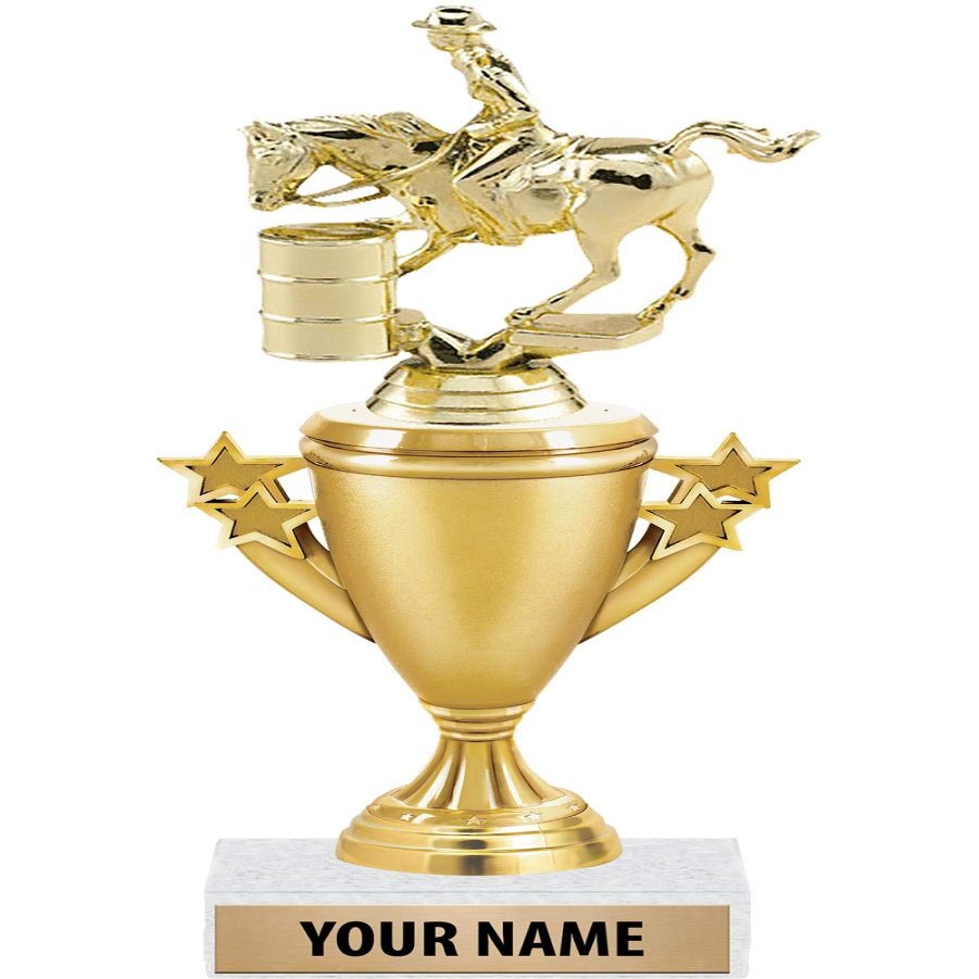 10" Barrel Race Trophies - Gold - Barrel Race Trophy Award - Custom Engraving On White Marble Base - 10 Pack Prime