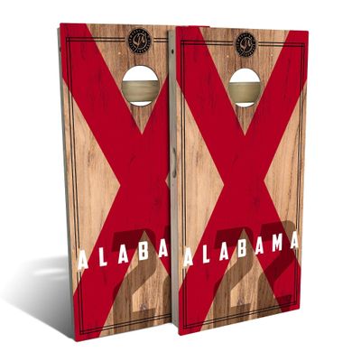 Skip's Garage Alabama Flag 2.0 All-Weather Cornhole Board Set - Regulation 2x4 (24" x 48") - Includes (2) Boards, (8) Bags & (2) Board Hole Lights
