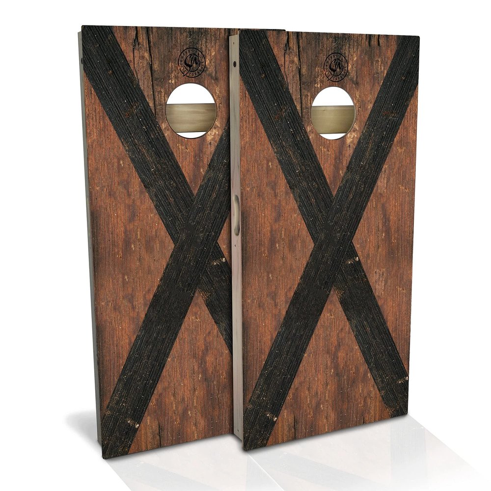 Skip's Garage Alabama Flag Rustic All-Weather Cornhole Board Set - Regulation 2x4 (24" x 48") - Includes (2) Boards, (8) Bags & (2) Board Hole Lights