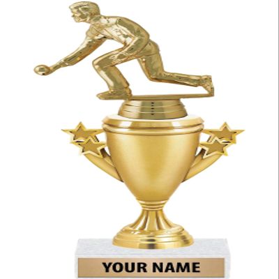 10" Male Bowling Trophies - Gold - Male Bowling Trophy Award - Custom Engraving On White Marble Base - 5 Pack