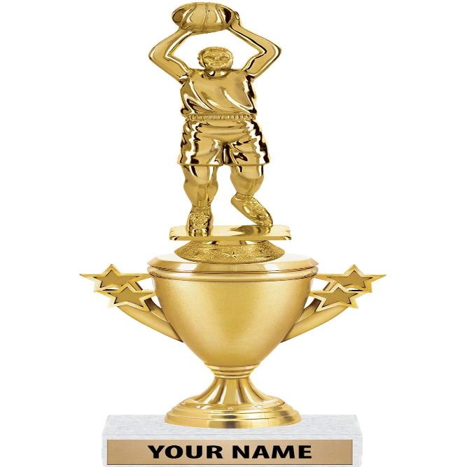 Youth Basketball Trophies - Gold - Youth Basketball Trophy Award - Custom Engraving On White Marble Base - 5 Pack