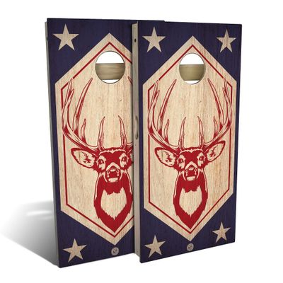Skip's Garage Red White Buck All-Weather Cornhole Board Set - Regulation 2x4 (24" x 48") - Includes (2) Boards, (8) Bags, (2) Board Hole Lights & 2 Board Edge Lights