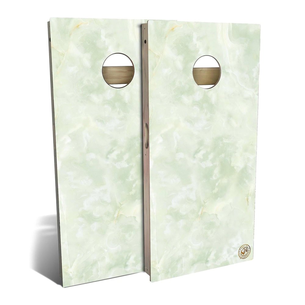 Skip's Garage Green Marble All-Weather Cornhole Board Set - Regulation 2x4 (24" x 48") - Includes (2) Boards, (8) Bags & (2) Board Edge Lights